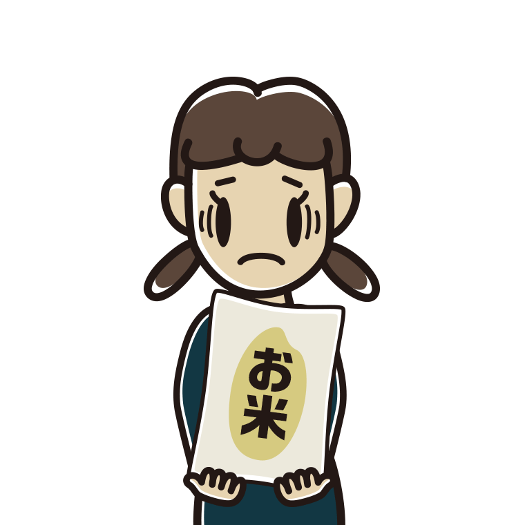米袋を持って困る女子中学生のイラスト【色あり、背景なし】透過PNG