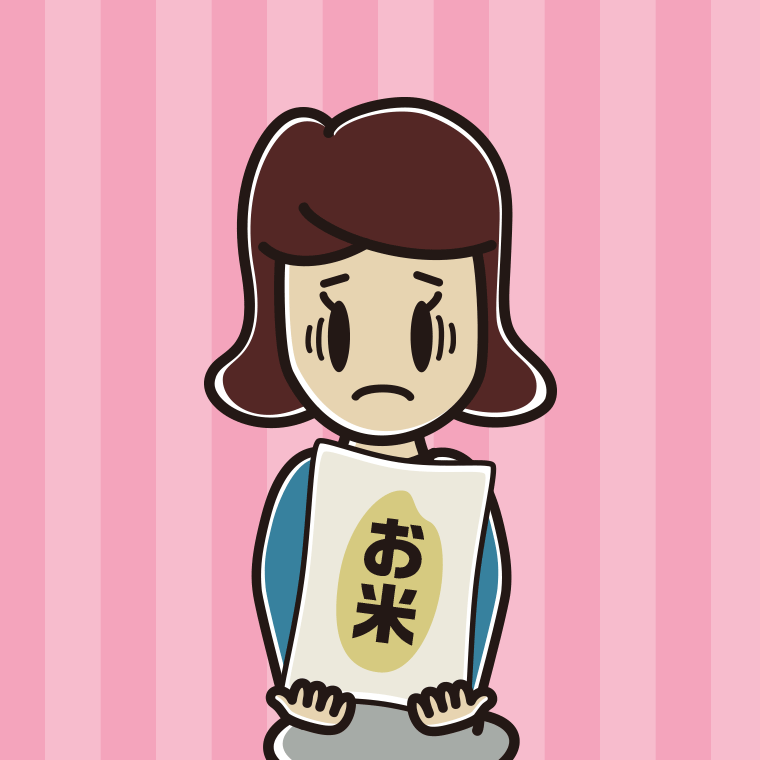 米袋を持って困る女子高校生のイラスト【色、背景あり】PNG