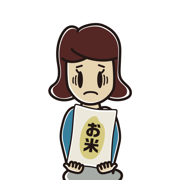 米袋を持って困る女子高校生のイラスト【色あり、背景なし】透過PNG