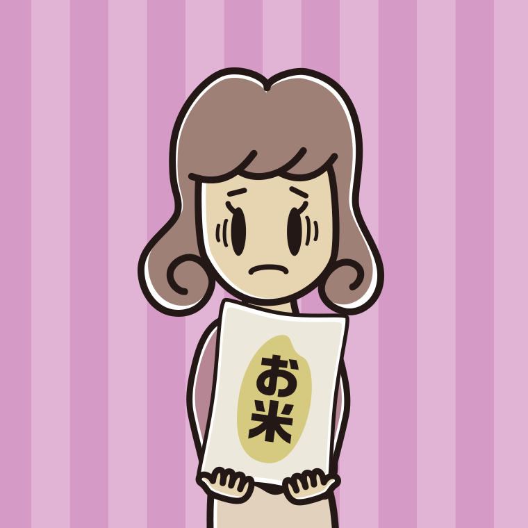 米袋を持って困る女子大学生のイラスト【色、背景あり】PNG