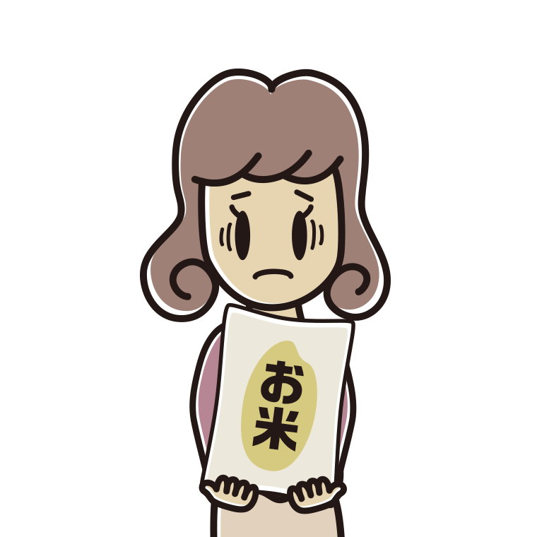 米袋を持って困る女子大学生のイラスト【色あり、背景なし】透過PNG