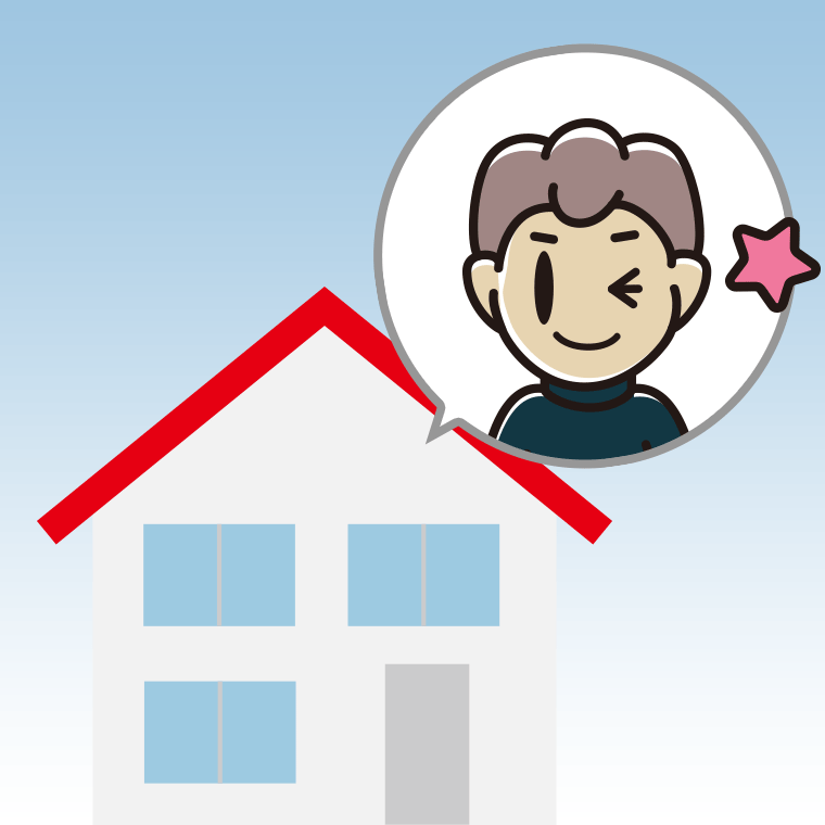 一戸建てでウインクする男子中学生のイラスト【色、背景あり】PNG