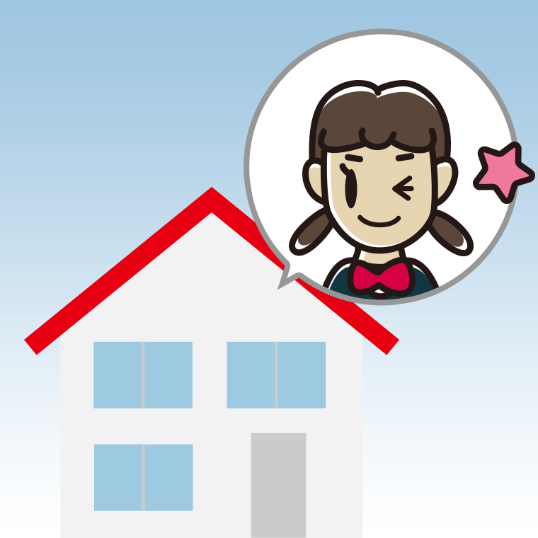 一戸建てでウインクする女子中学生のイラスト【色、背景あり】PNG