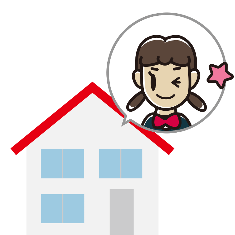 一戸建てでウインクする女子中学生のイラスト【色あり、背景なし】透過PNG