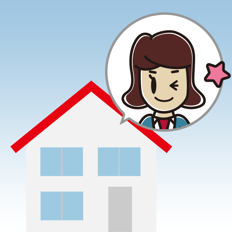 一戸建てでウインクする女子高校生のイラスト【色、背景あり】PNG