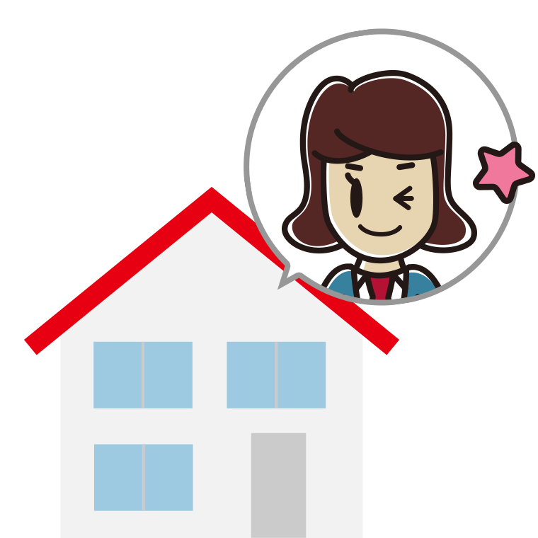 一戸建てでウインクする女子高校生のイラスト【色あり、背景なし】透過PNG