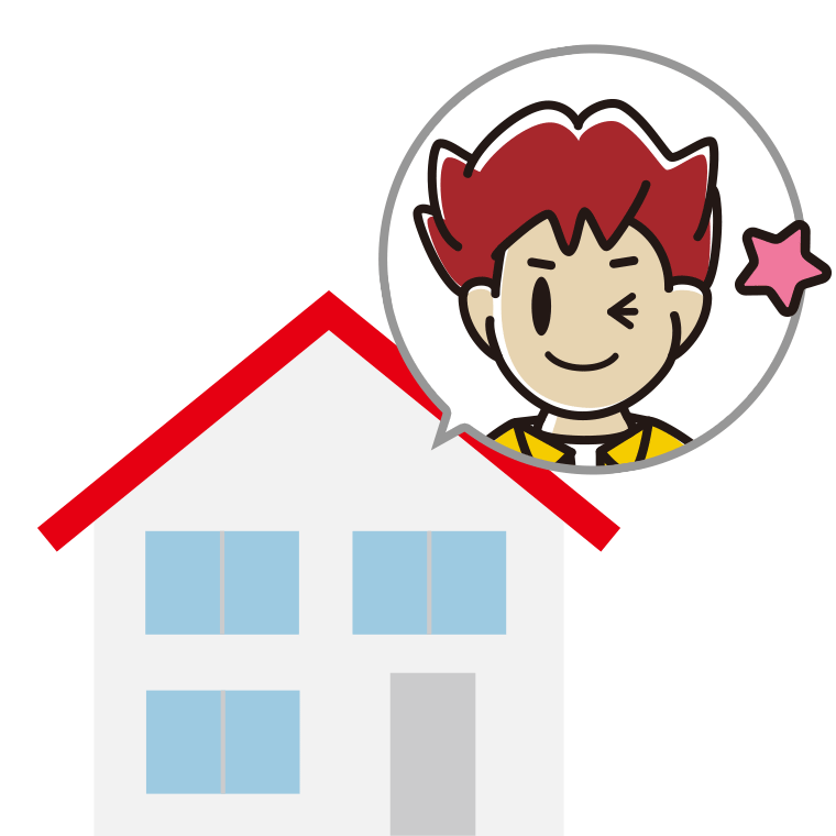 一戸建てでウインクする男子大学生のイラスト【色あり、背景なし】透過PNG