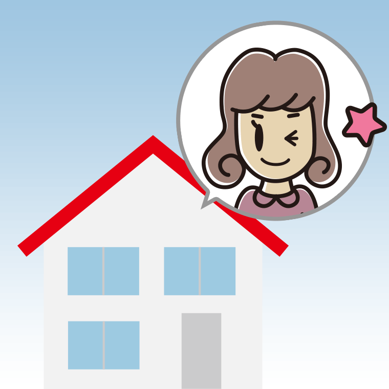 一戸建てでウインクする女子大学生のイラスト【色、背景あり】PNG