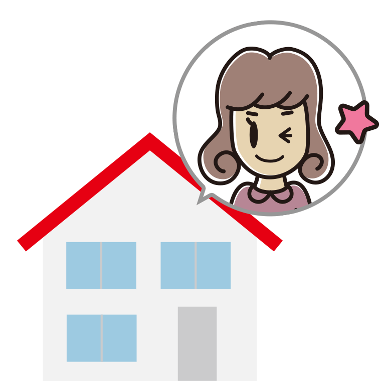 一戸建てでウインクする女子大学生のイラスト【色あり、背景なし】透過PNG