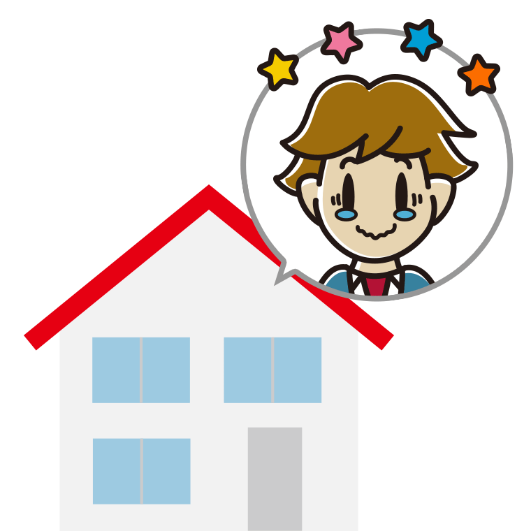 一戸建てでジーンとする男子高校生のイラスト【色あり、背景なし】透過PNG