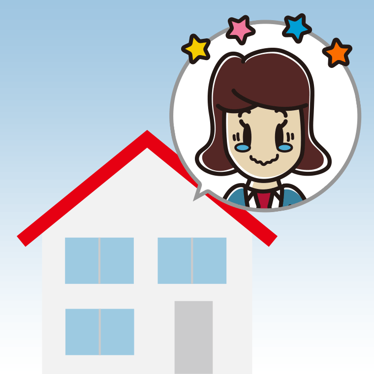 一戸建てでジーンとする女子高校生のイラスト【色、背景あり】PNG