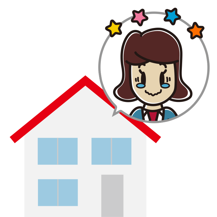 一戸建てでジーンとする女子高校生のイラスト【色あり、背景なし】透過PNG