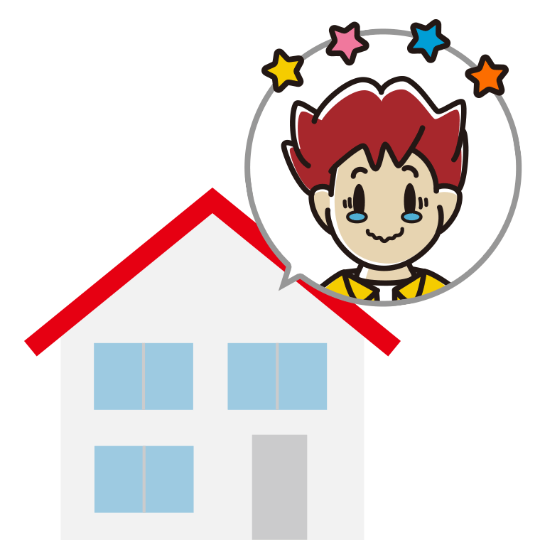 一戸建てでジーンとする男子大学生のイラスト【色あり、背景なし】透過PNG