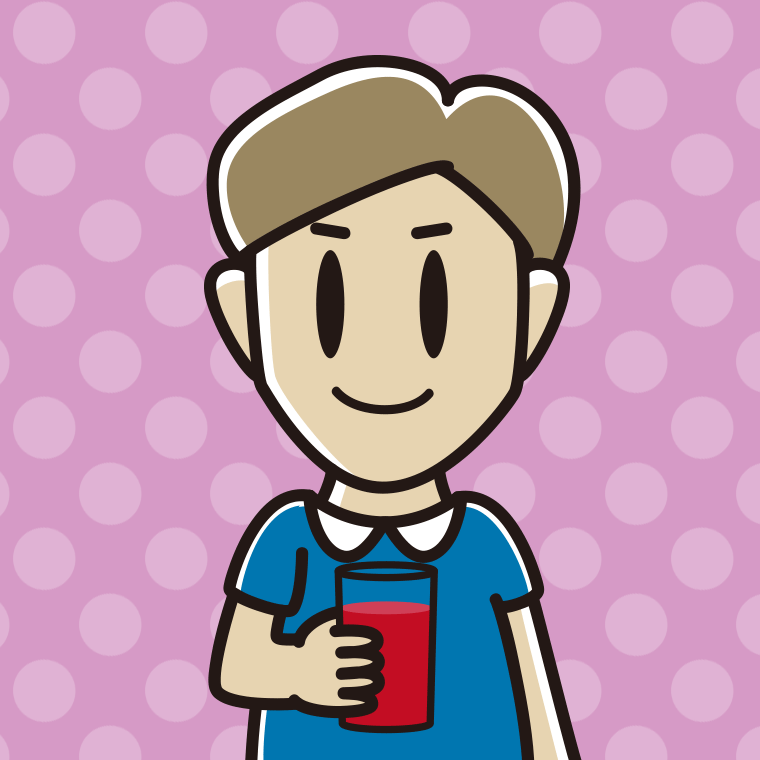 トマトジュースを飲む男性のイラスト【色、背景あり】PNG