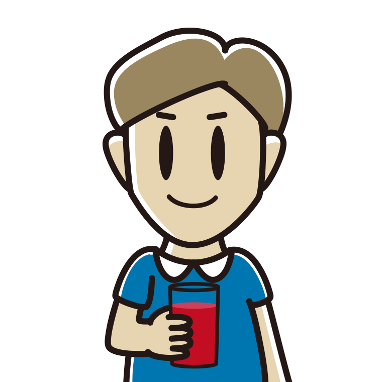 トマトジュースを飲む男性のイラスト【色あり、背景なし】透過PNG