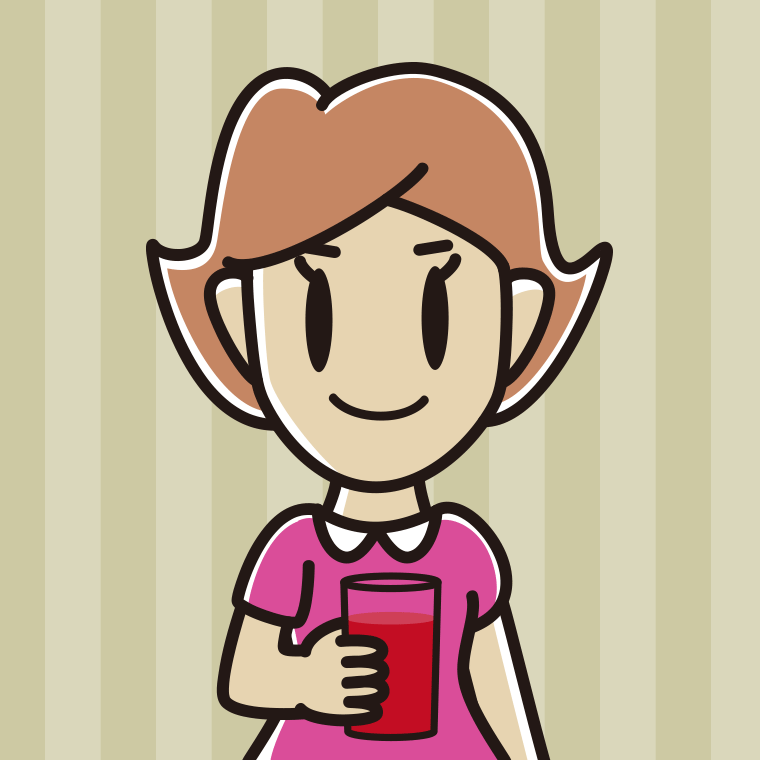 トマトジュースを飲む女性のイラスト【色、背景あり】PNG