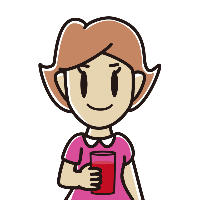 トマトジュースを飲む女性のイラスト【色あり、背景なし】透過PNG