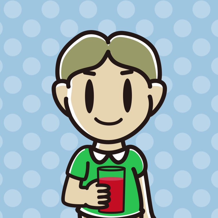 トマトジュースを飲む小学生男子のイラスト【色、背景あり】PNG