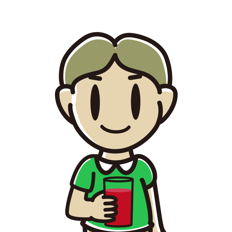 トマトジュースを飲む小学生男子のイラスト【色あり、背景なし】透過PNG