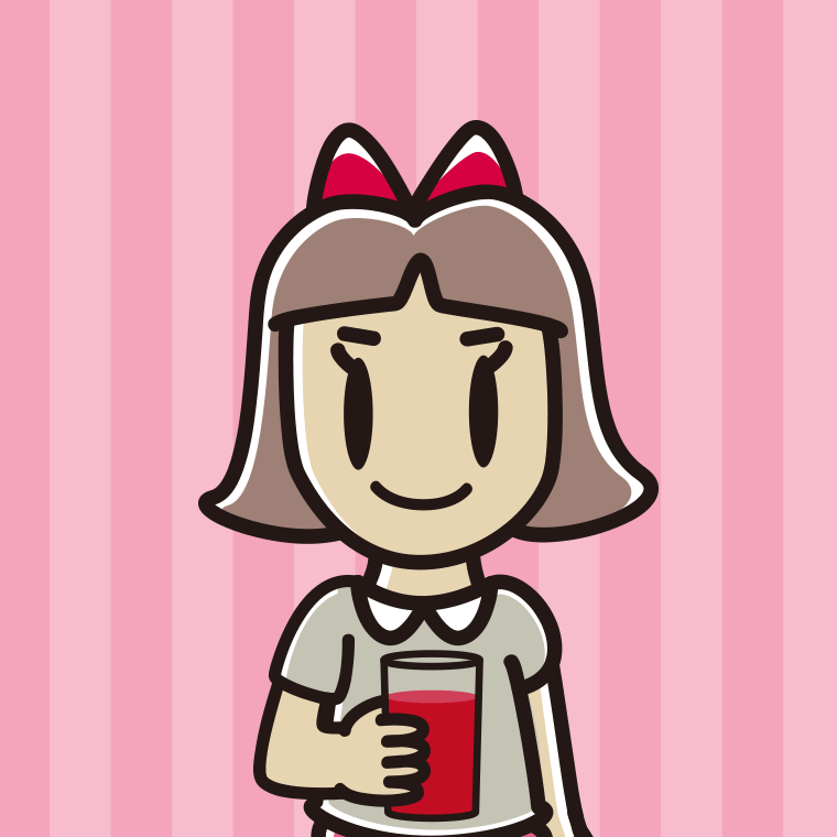 トマトジュースを飲む小学生女子のイラスト【色、背景あり】PNG