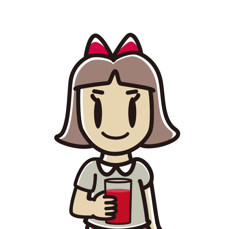 トマトジュースを飲む小学生女子のイラスト【色あり、背景なし】透過PNG