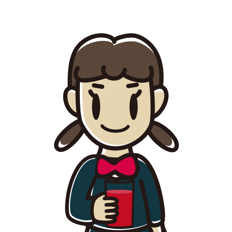 トマトジュースを飲む女子中学生のイラスト【色あり、背景なし】透過PNG