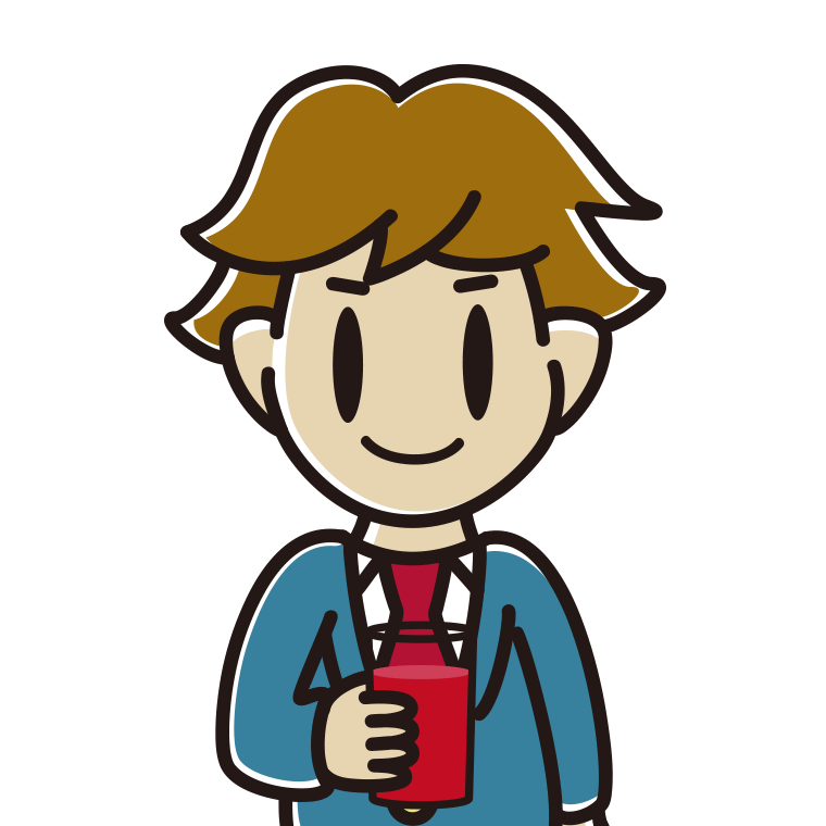 トマトジュースを飲む男子高校生のイラスト【色あり、背景なし】透過PNG