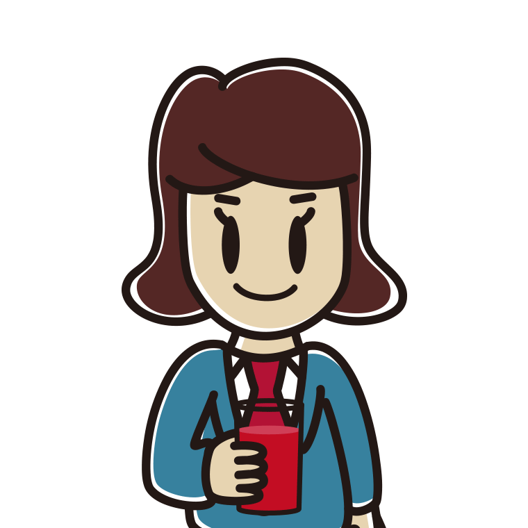 トマトジュースを飲む女子高校生のイラスト【色あり、背景なし】透過PNG