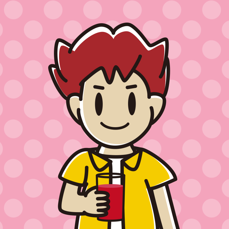 トマトジュースを飲む男子大学生のイラスト【色、背景あり】PNG