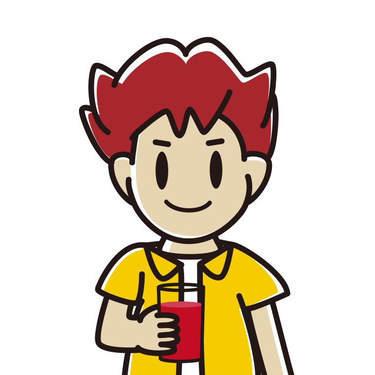 トマトジュースを飲む男子大学生のイラスト【色あり、背景なし】透過PNG