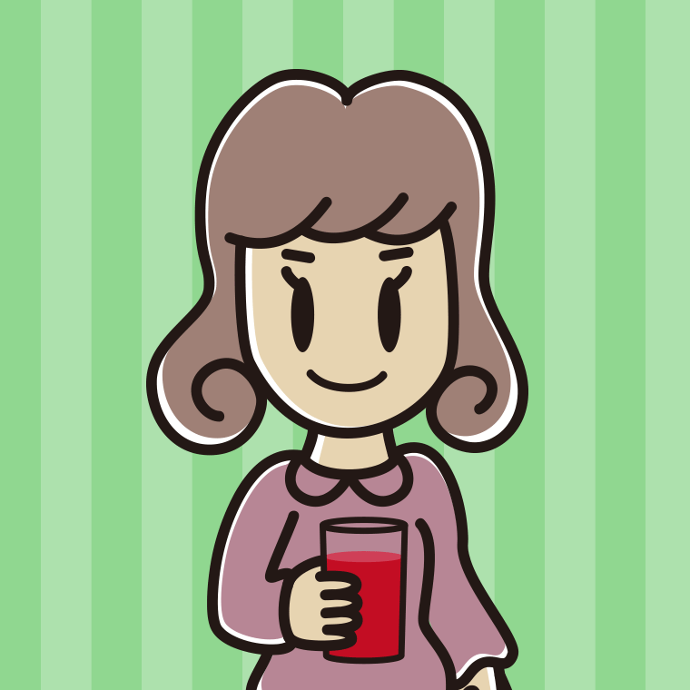 トマトジュースを飲む女子大学生のイラスト【色、背景あり】PNG