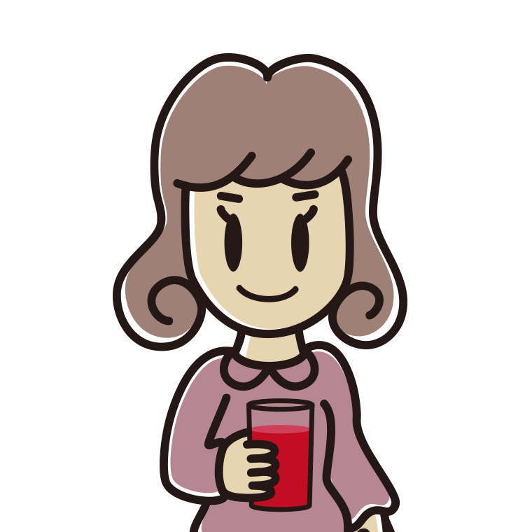 トマトジュースを飲む女子大学生のイラスト【色あり、背景なし】透過PNG