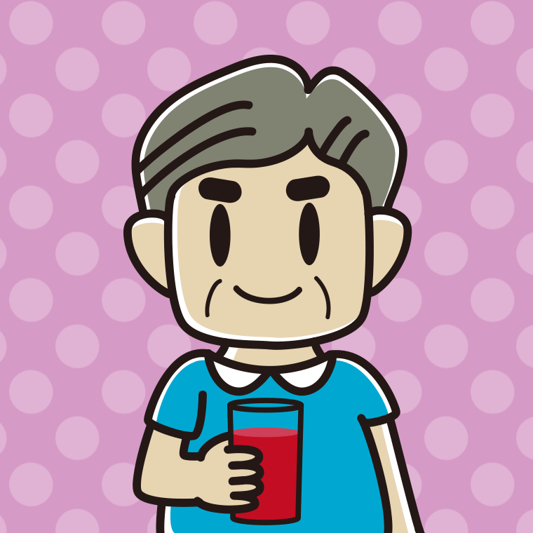 トマトジュースを飲むおじさんのイラスト【色、背景あり】PNG