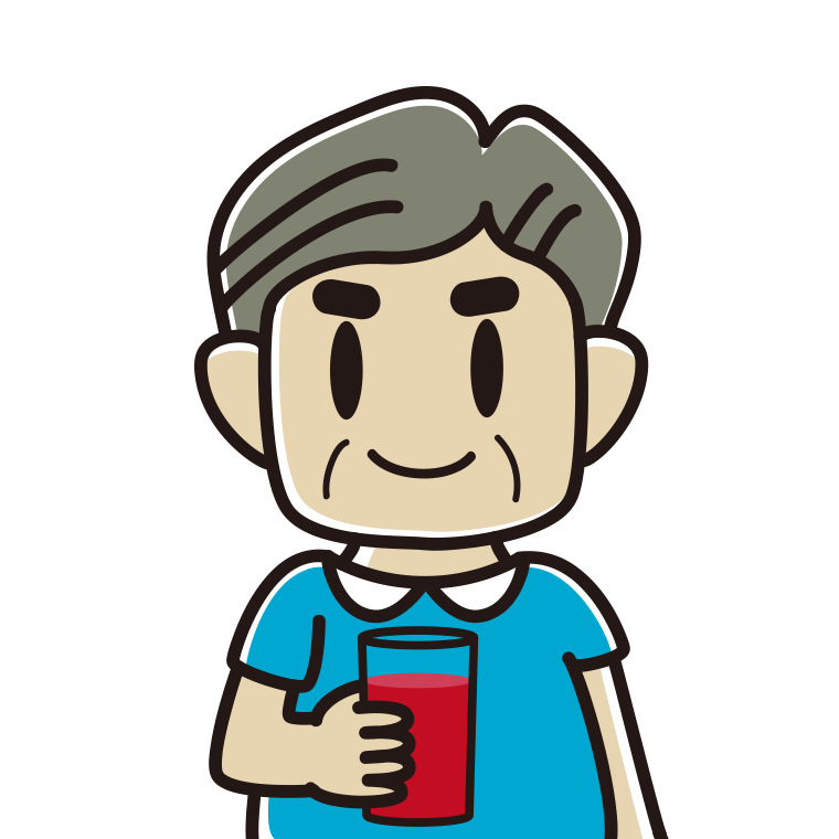 トマトジュースを飲むおじさんのイラスト【色あり、背景なし】透過PNG