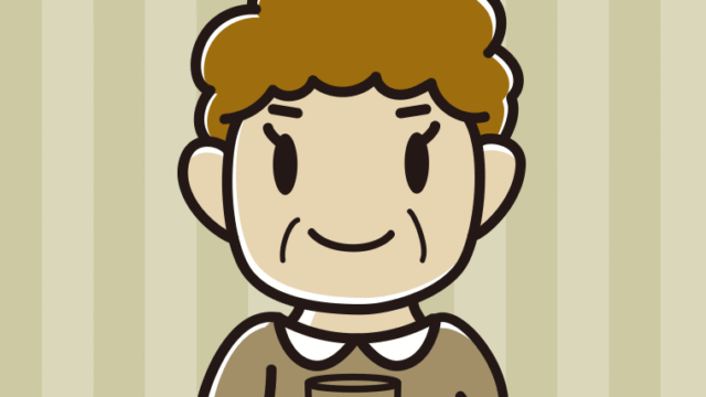 トマトジュースを飲むおばさんのイラスト【色、背景あり】PNG