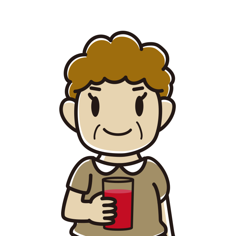 トマトジュースを飲むおばさんのイラスト【色あり、背景なし】透過PNG