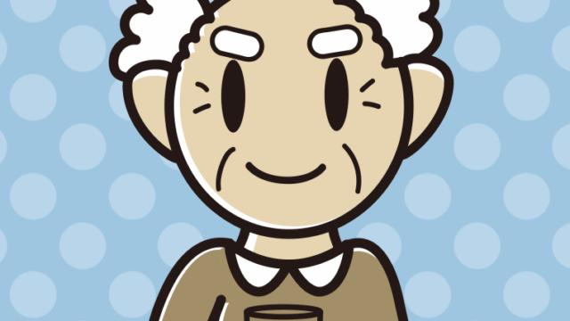 トマトジュースを飲むおじいさんのイラスト【色、背景あり】PNG