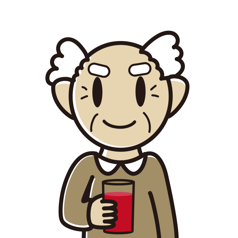 トマトジュースを飲むおじいさんのイラスト【色あり、背景なし】透過PNG