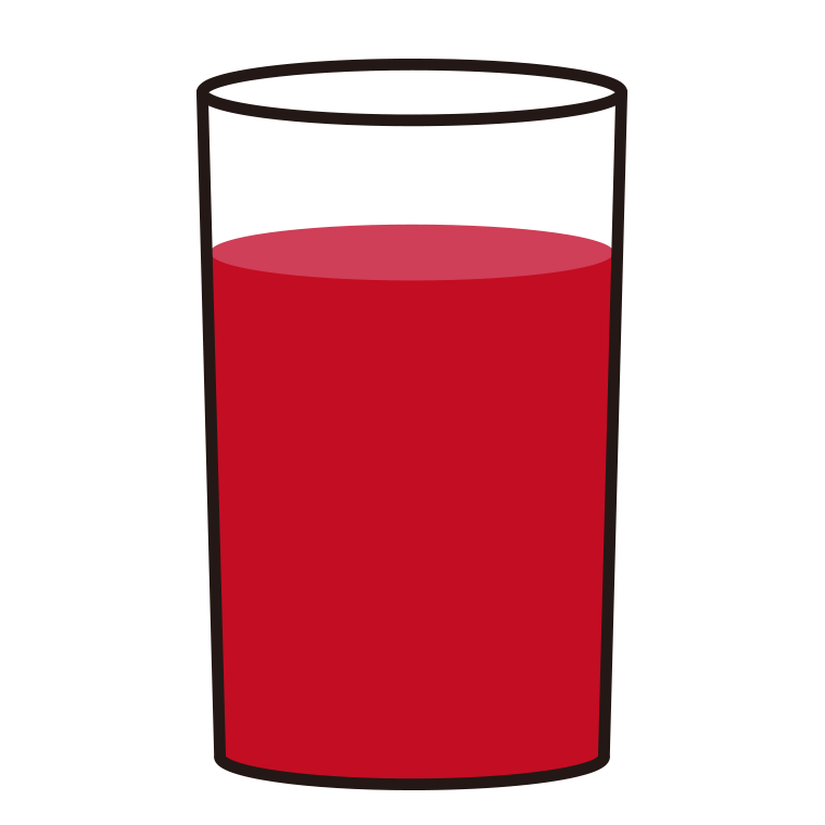 コップに入ったトマトジュースのイラスト【色あり、背景なし】透過PNG