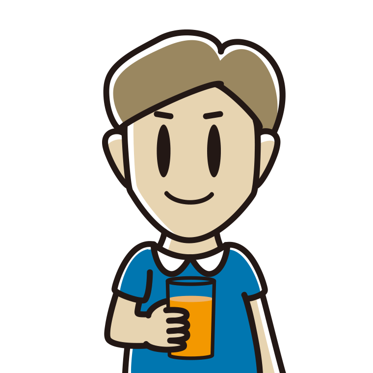 オレンジ（野菜）ジュースを飲む男性のイラスト【色あり、背景なし】透過PNG