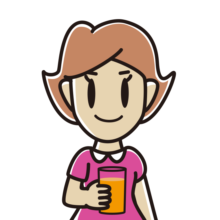 オレンジ（野菜）ジュースを飲む女性のイラスト【色あり、背景なし】透過PNG
