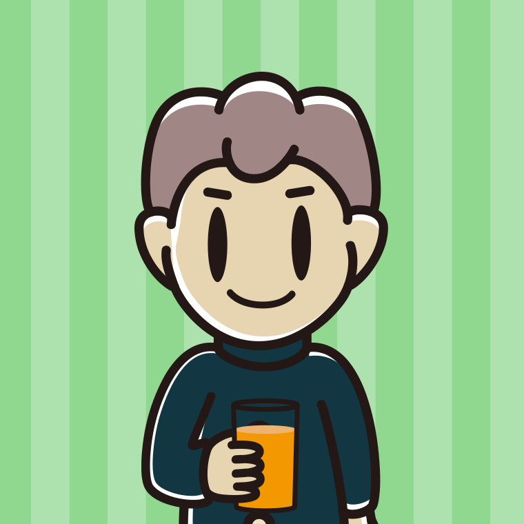 オレンジ（野菜）ジュースを飲む男子中学生のイラスト【色、背景あり】PNG