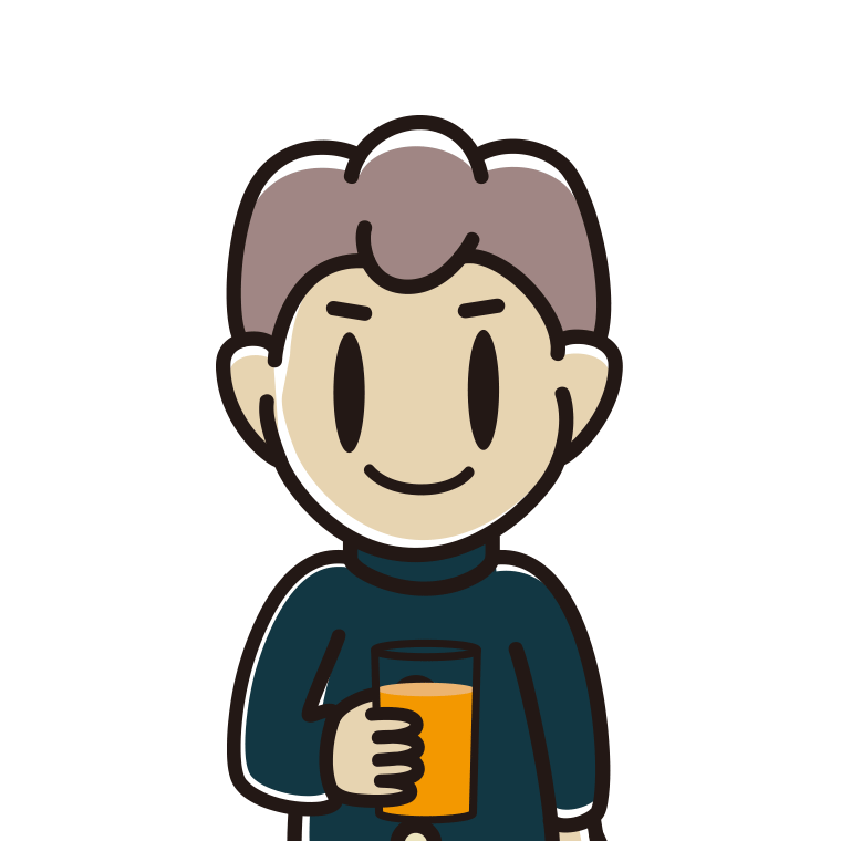 オレンジ（野菜）ジュースを飲む男子中学生のイラスト【色あり、背景なし】透過PNG