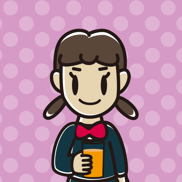 オレンジ（野菜）ジュースを飲む女子中学生のイラスト【色、背景あり】PNG