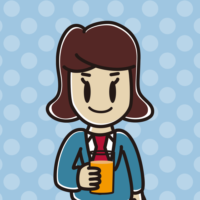 オレンジ（野菜）ジュースを飲む女子高校生のイラスト【色、背景あり】PNG