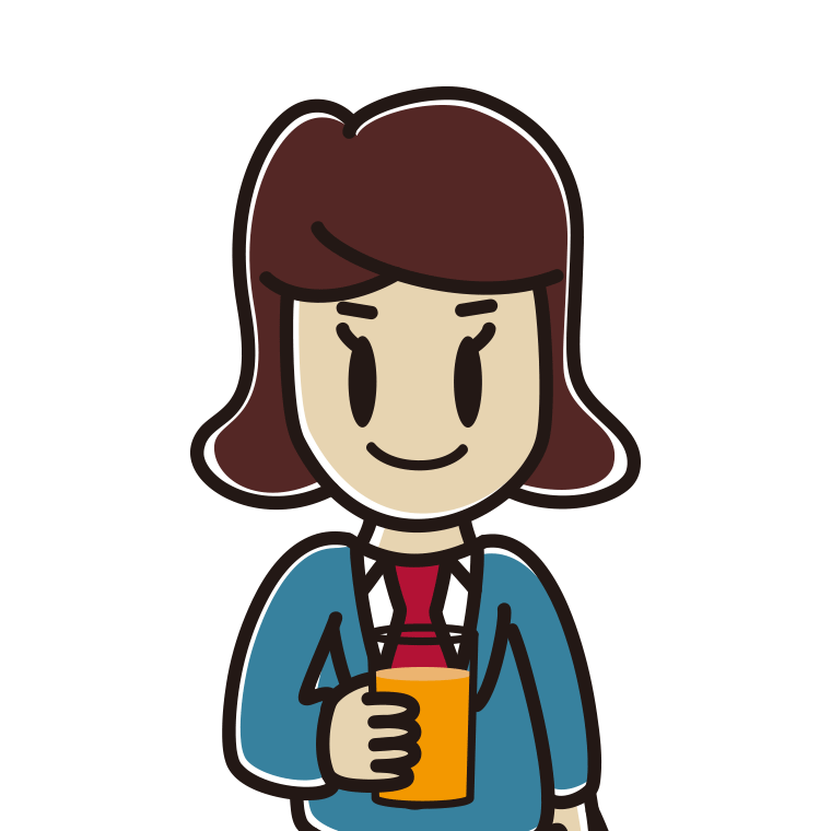 オレンジ（野菜）ジュースを飲む女子高校生のイラスト【色あり、背景なし】透過PNG