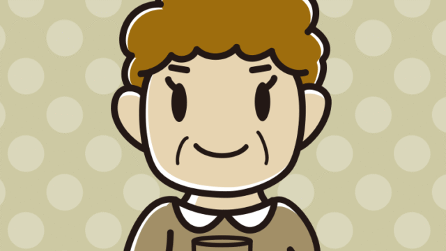 オレンジ（野菜）ジュースを飲むおばさんのイラスト【色、背景あり】PNG