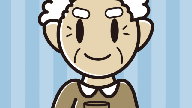 オレンジ（野菜）ジュースを飲むおじいさんのイラスト【色、背景あり】PNG