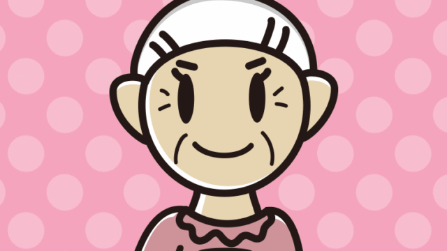 オレンジ（野菜）ジュースを飲むおばあさんのイラスト【色、背景あり】PNG