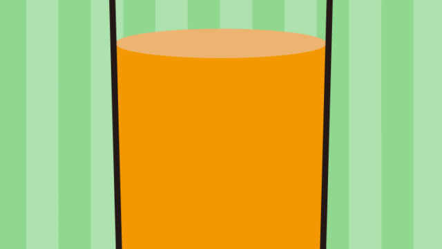 コップに入ったオレンジ（野菜）ジュースのイラスト【色、背景あり】PNG